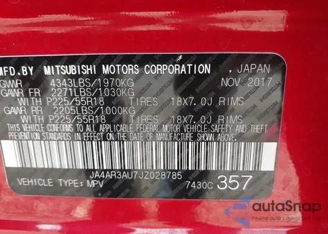 2018 Mitsubishi Outlander Sport 2.0 Es from USA, damaged, VIN JA4AR3AU7JZ028785